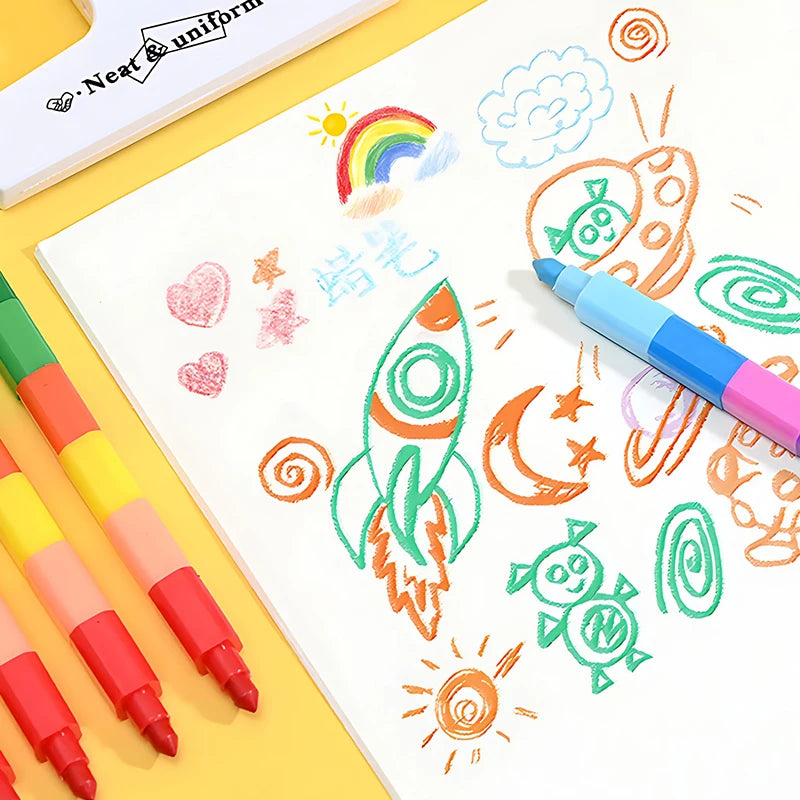 Stackable Crayons 12-Color Building Blocks Crayons Art DIY Drawing Graffiti Supplies Office School Stationery Students Gifts ZYF