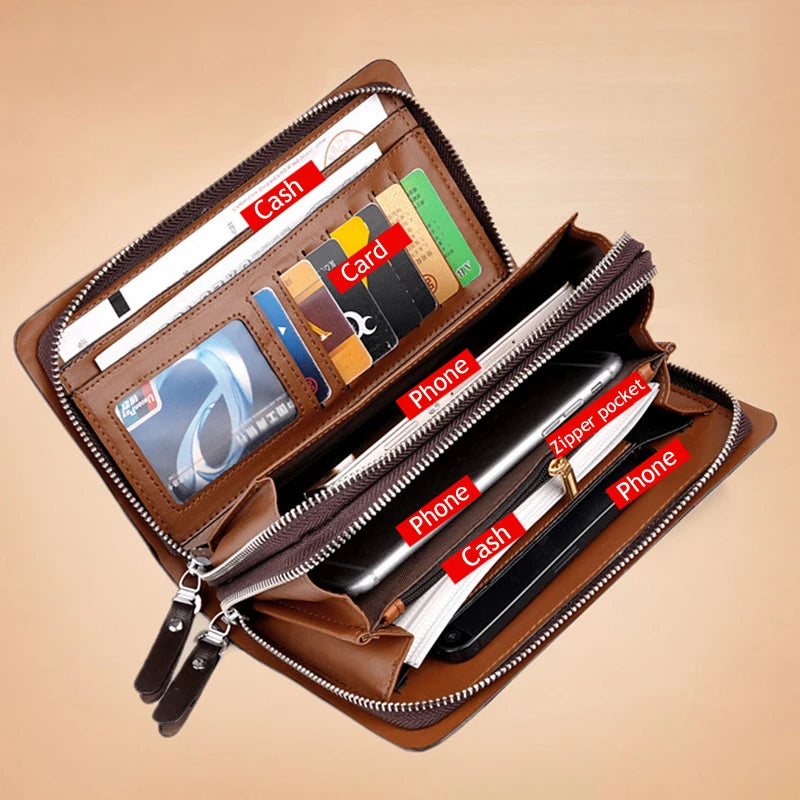 Men'S Clutch Bag PU Leather Zipper Wallet Passcard Fashion Luxury Handbag Square Holder Phone Pouch Hand Porter Bag Clutch Male