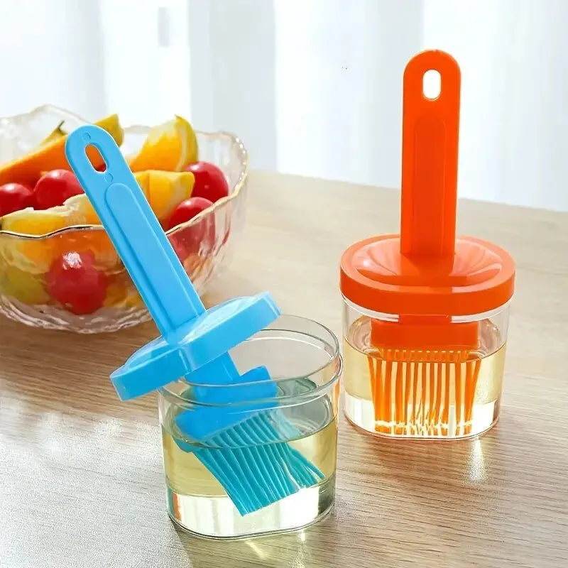 1Pc Oil Brush Pancake Oil Brush Integrated Oil Pot Brush With Bottle Kitchen Dustproof Household High Temperature Baking Tool - unique