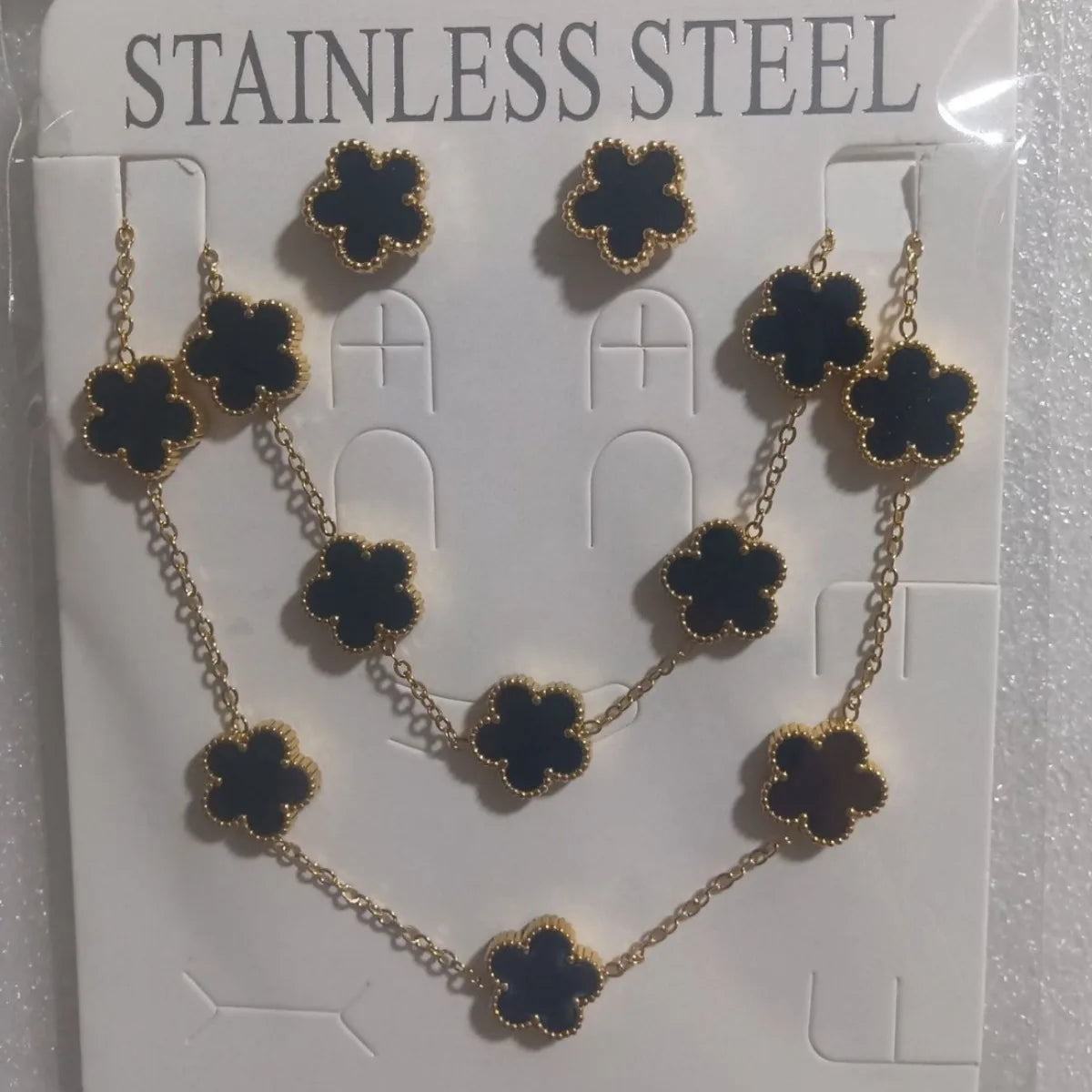Hot Selling Stainless Steel Shell Plant Five Leaf Flower Set For Women's Jewelry Accessories Simple And Non Fading Clover Gift
