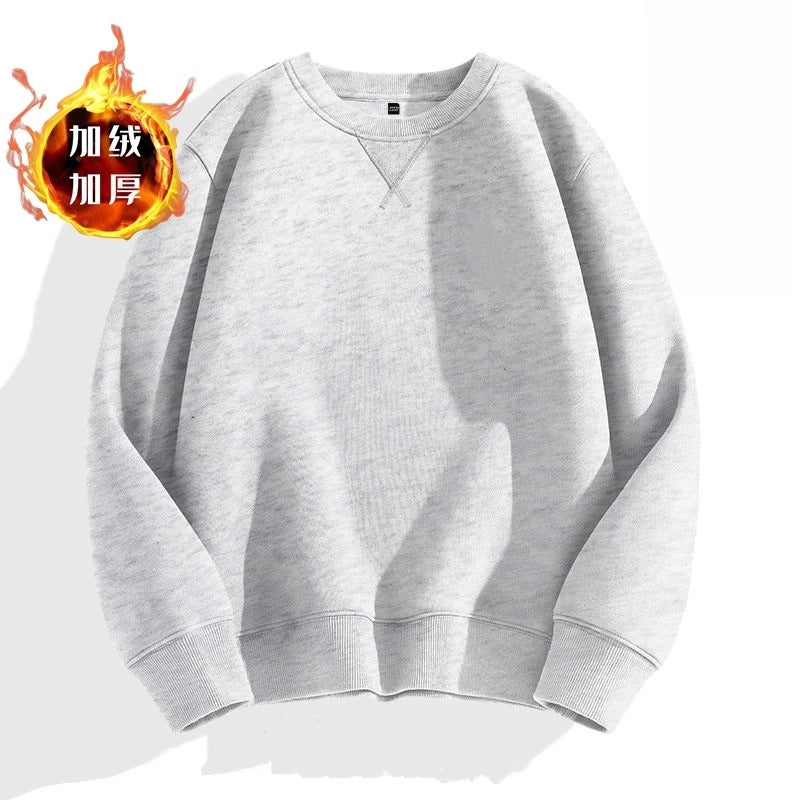 heavy cotton sweater men's autumn new loose and thick long-sleeved t-shirt solid color Japanese crew neck bottoming shirt mon