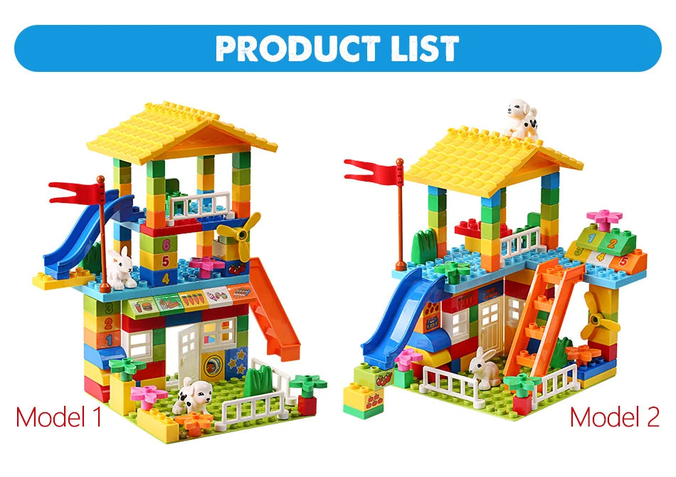 153PCS Big Particle Roof Blocks Compatible City House Big Size Slide Building Blocks Castle Brick Toys For Children
