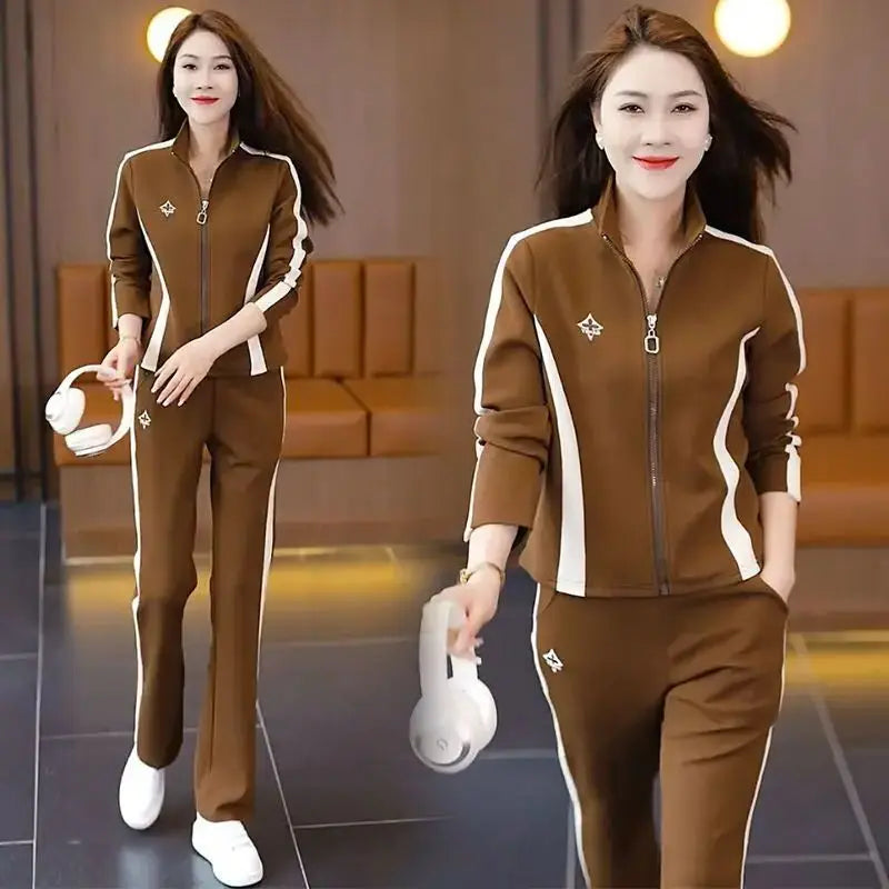 Women's Sportswear Suit Spring And Autumn Clothing New Fashion Leisure Tracksuit For Woman Crop Top Pants Two Pieces Sets