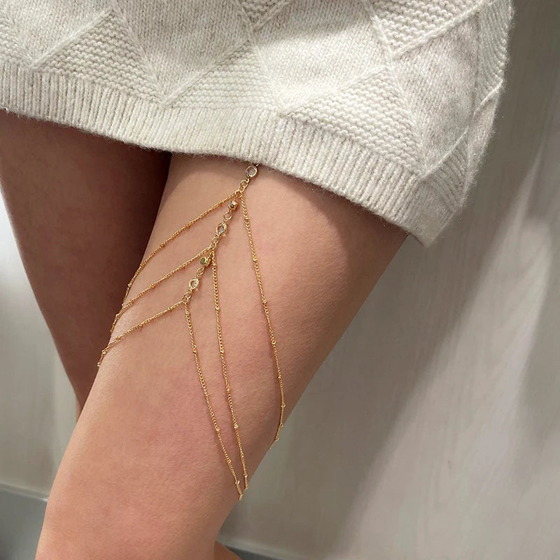 New Women Bohemian Thigh Chain Simple Star Body Chains for Women Double-layer Metal Body chain Fashion Thigh Jewelry Leg Cha