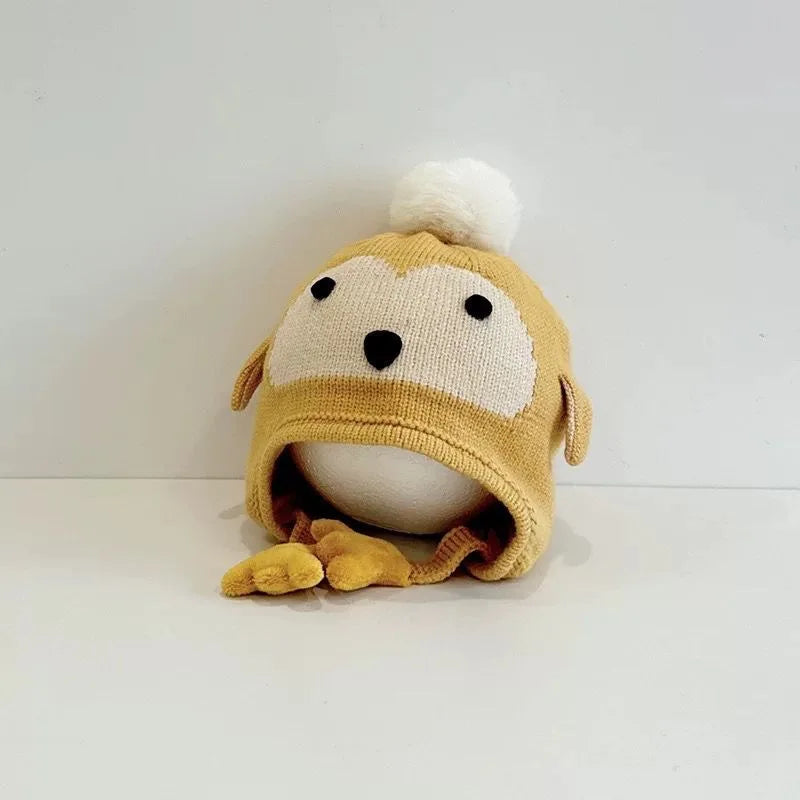 Kids Boys Girls Knitted Hats Winter Thick Warm Cute Cartoon Penguin Beanies Warm Ear Protection Cap for Children 0-4Years Baby