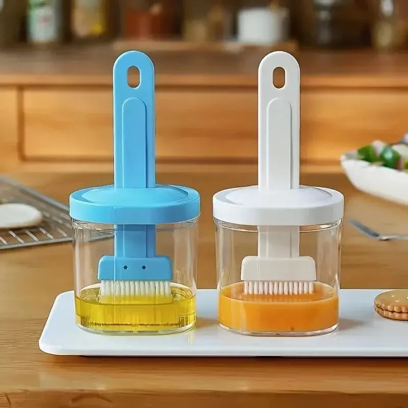 1Pc Oil Brush Pancake Oil Brush Integrated Oil Pot Brush With Bottle Kitchen Dustproof Household High Temperature Baking Tool - unique
