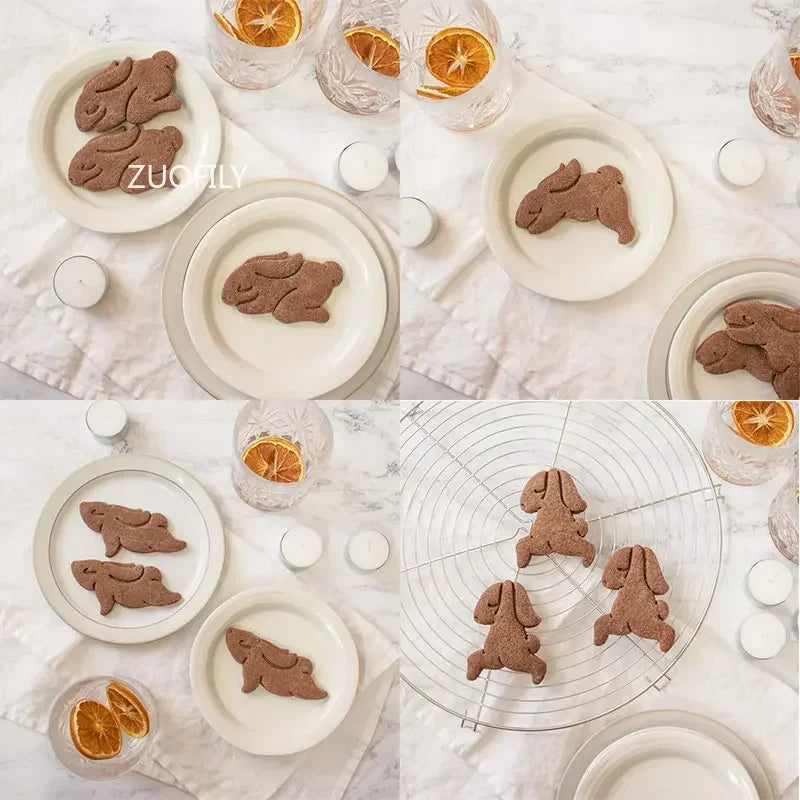 1/4pcs Cute Yoga Rabbit Easter Christmas Plastic Cookie Embossed Mold Fondant Cookie Cutter Bunny Biscuit Mold DIY Baking Tools