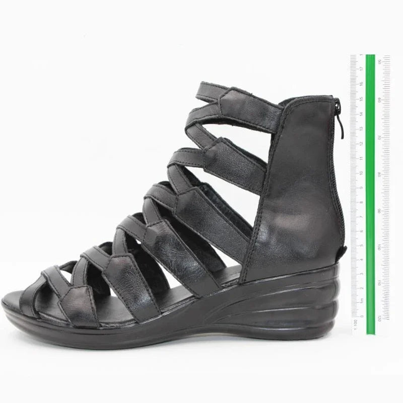 BEYARNE summer Fashion sandals genuine leather soft outsole comfortable open toe wedges mother shoes flat sandals