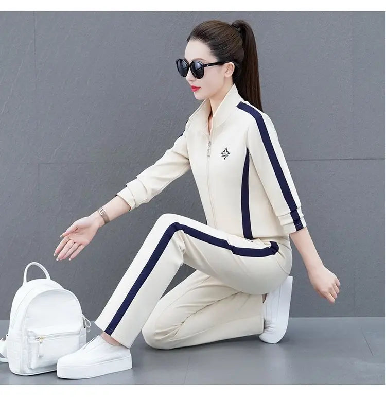 Women's Sportswear Suit Spring And Autumn Clothing New Fashion Leisure Tracksuit For Woman Crop Top Pants Two Pieces Sets