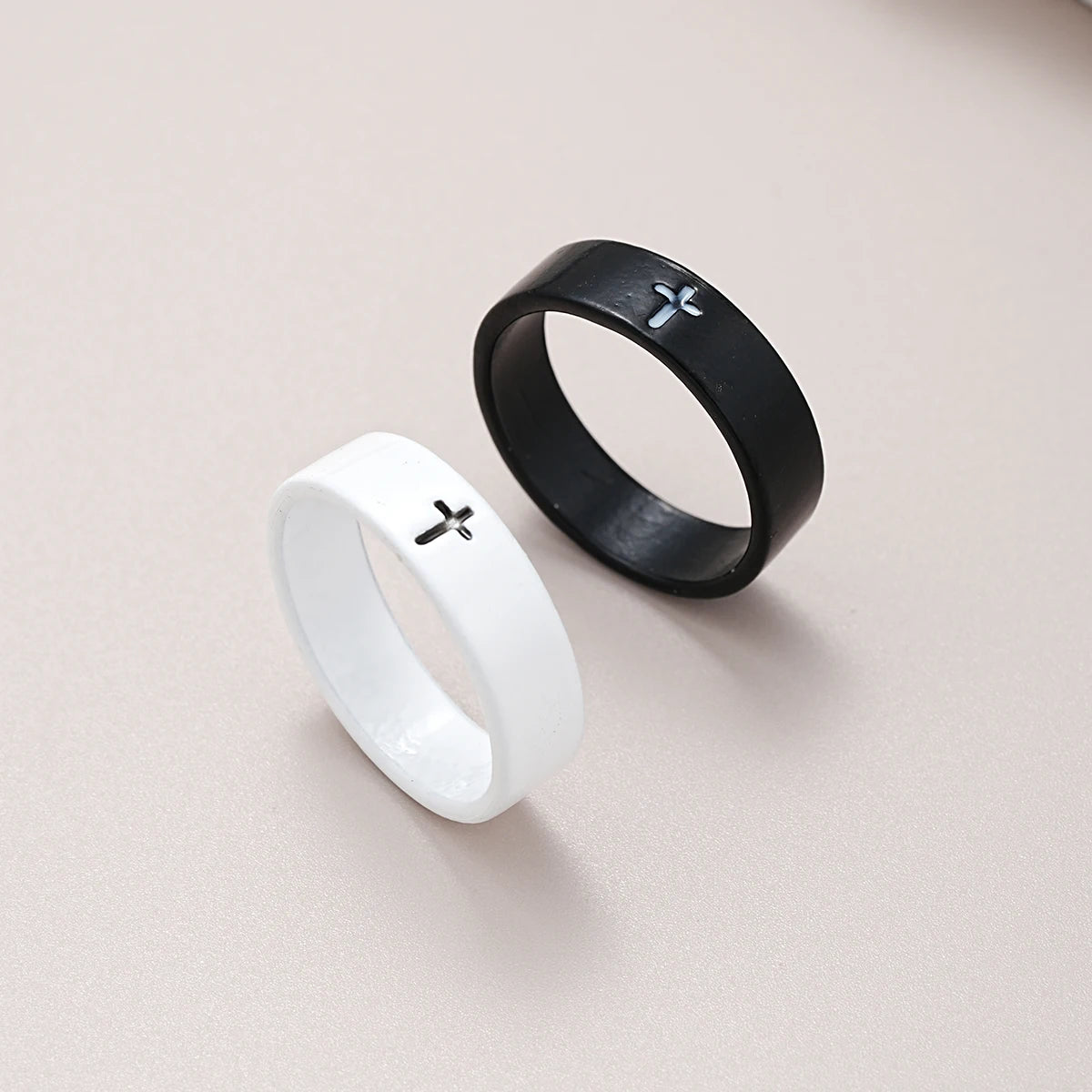 17KM Fashion Black and White Infinity Couple Ring Set for Women Men Simple Style Broad Rings