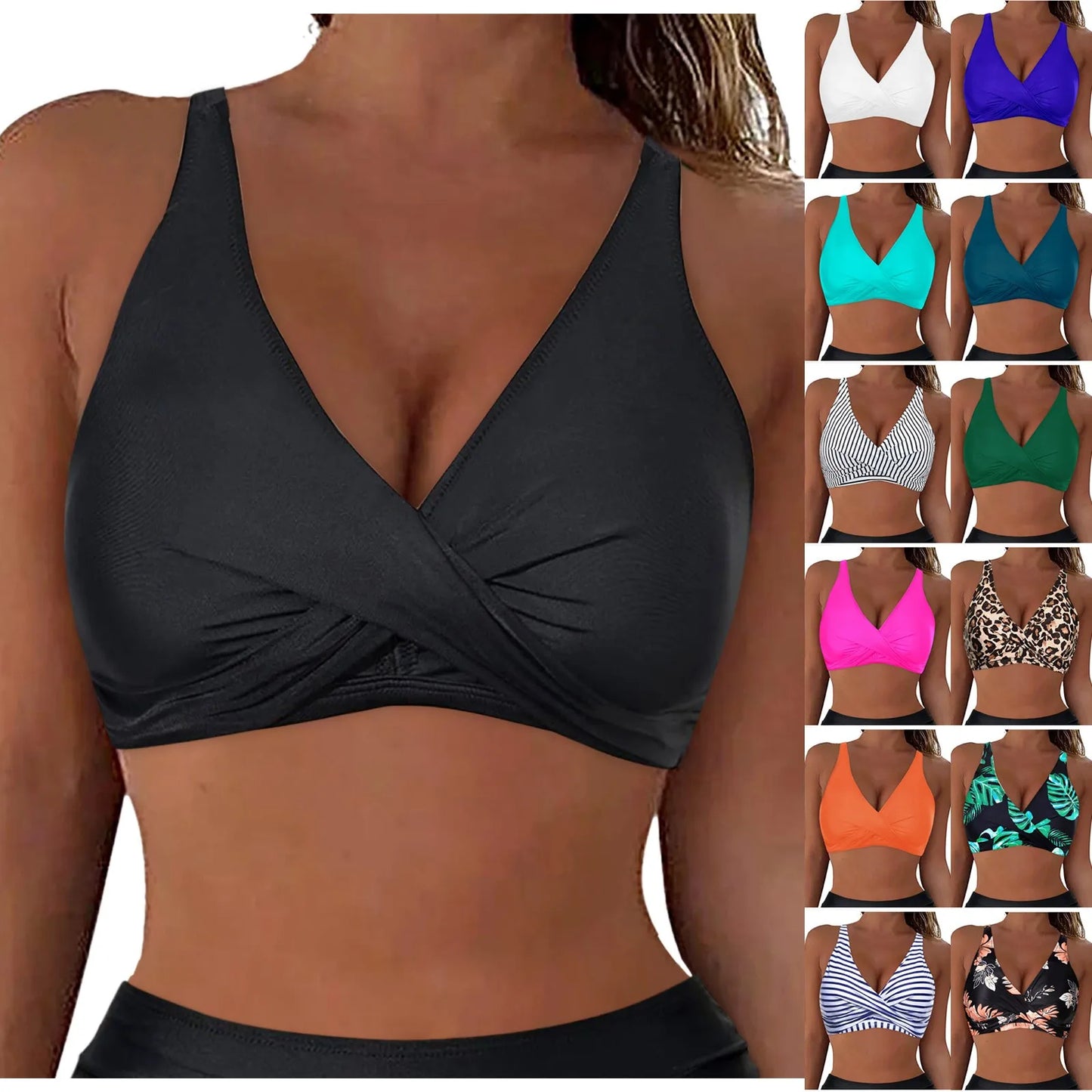 Women Lace Up Swimwear Tops Underwire Full Coverage Bikini Top Push Up Swim Crop Top Tie Back Bathing Suit купальник 2024 тренд