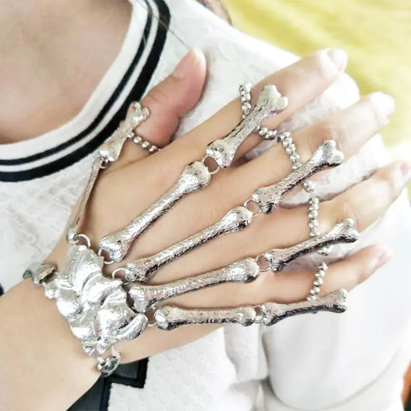 Fashion Women Punk Bracelet Alloy Skull Finger Hand Chain Skeleton Bone Ladies Girls Bracelets Halloween Gifts MIAO-US