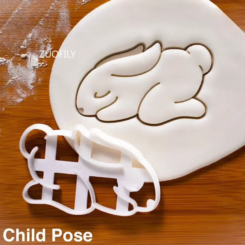 1/4pcs Cute Yoga Rabbit Easter Christmas Plastic Cookie Embossed Mold Fondant Cookie Cutter Bunny Biscuit Mold DIY Baking Tools