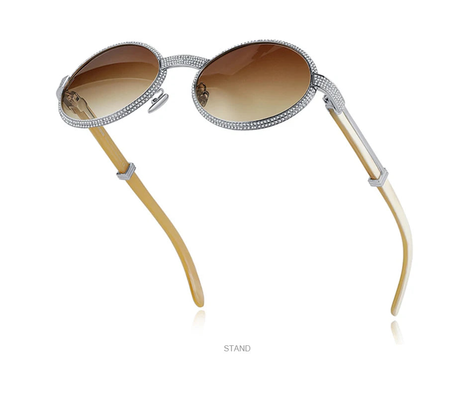 HEPIDEM High Quality Men Buffs Sunglasses Square Luxury Brand Design Diamond Sumptuous Sun Glasses Women Buffalo Horn Glasses
