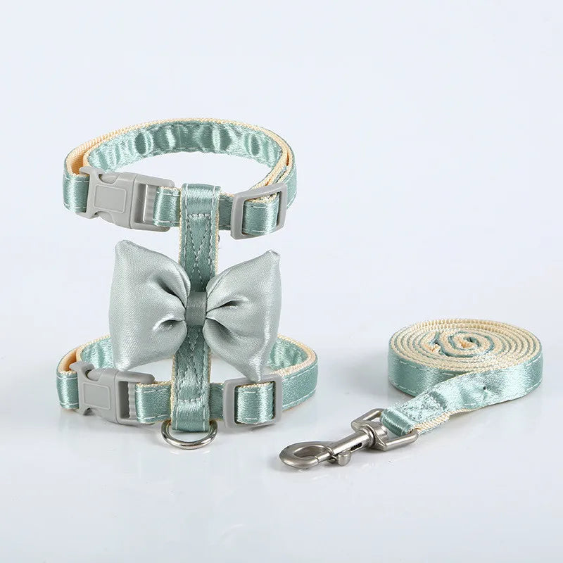 Cat Harness and Leash Adjustable Size Bling Harness with Bow Trim and Leash Rope To Keep Out Break Free Cat Walking for Cats