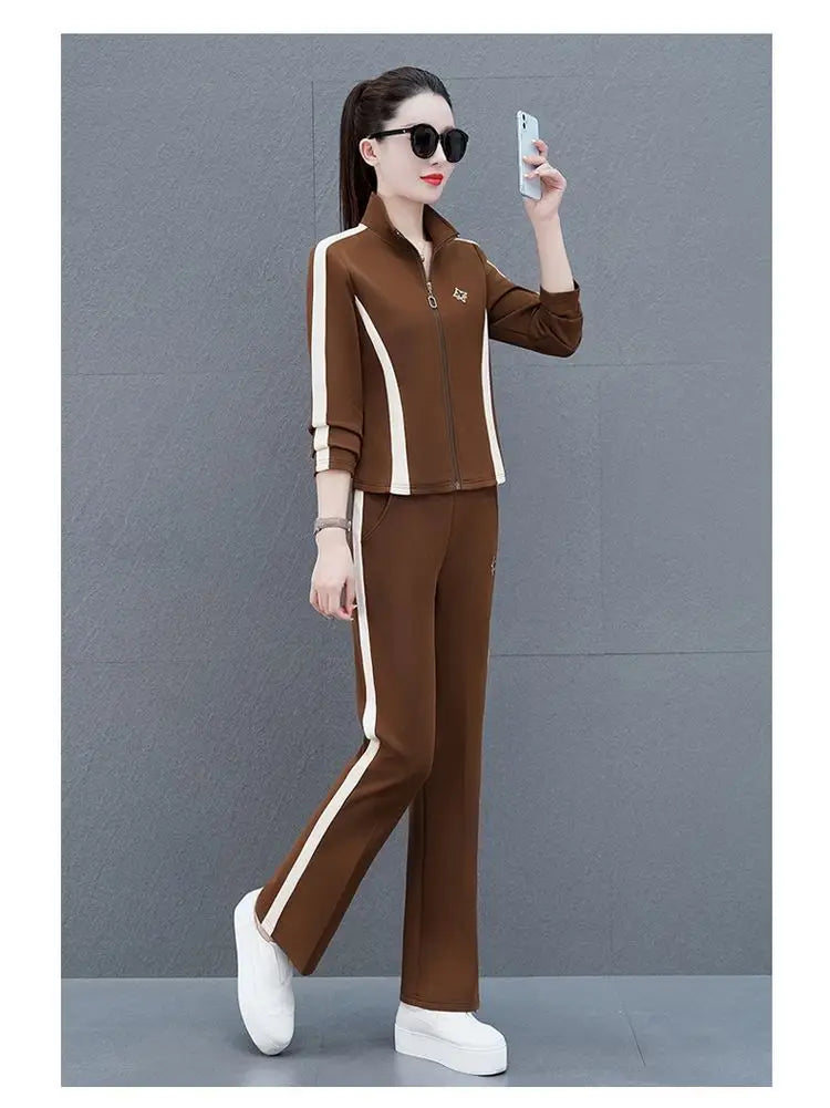 Women's Sportswear Suit Spring And Autumn Clothing New Fashion Leisure Tracksuit For Woman Crop Top Pants Two Pieces Sets