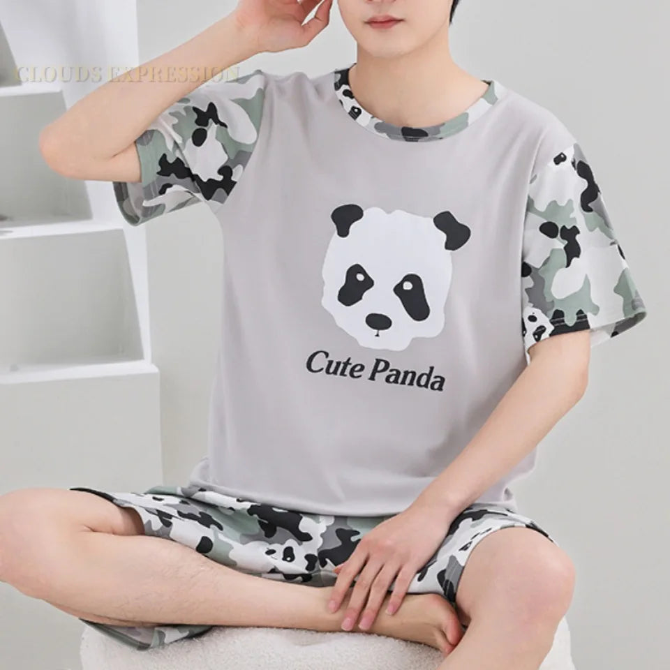 Summer 4XL Knitted Cotton Short Sleeved Men's Pajamas Sets Male Pajama Set Plaid Pajama For Men Sleepwear Suit Homewear mon
