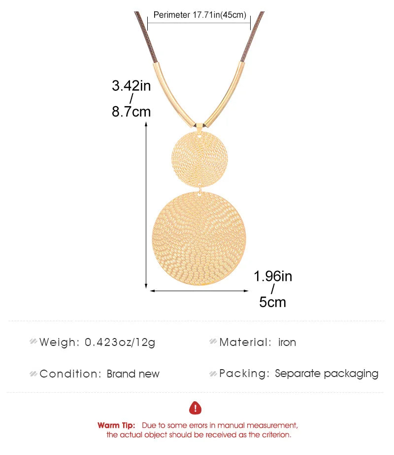Hip-hop Round Shaped Metal Necklace for Women Circular Tubes Minimalist Exaggerated Black PU Rope Pendant Necklace