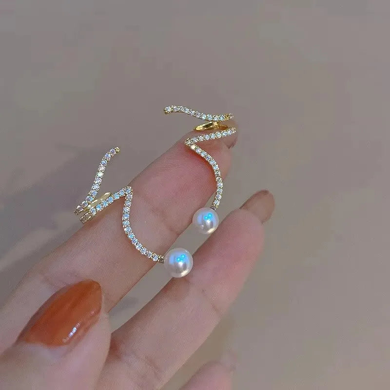 Shiny Rhinestone Imitation Pearl Stud Earrings For Women New Fashion Geometric Ear Studs Ear Bone Clip Girls Jewelry For Party