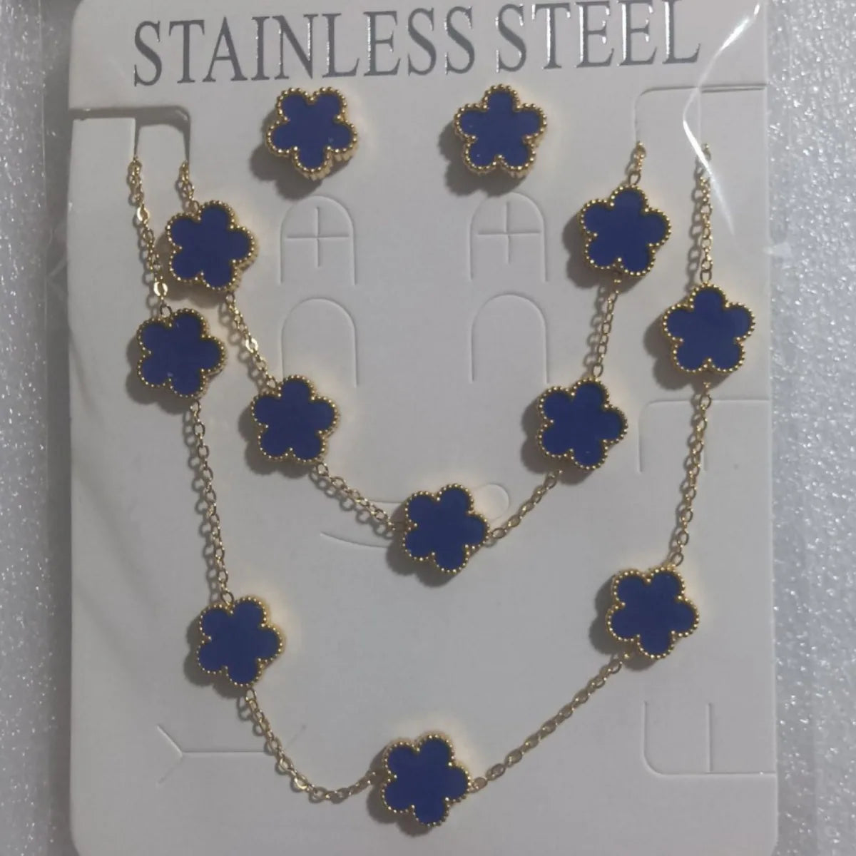 Hot Selling Stainless Steel Shell Plant Five Leaf Flower Set For Women's Jewelry Accessories Simple And Non Fading Clover Gift
