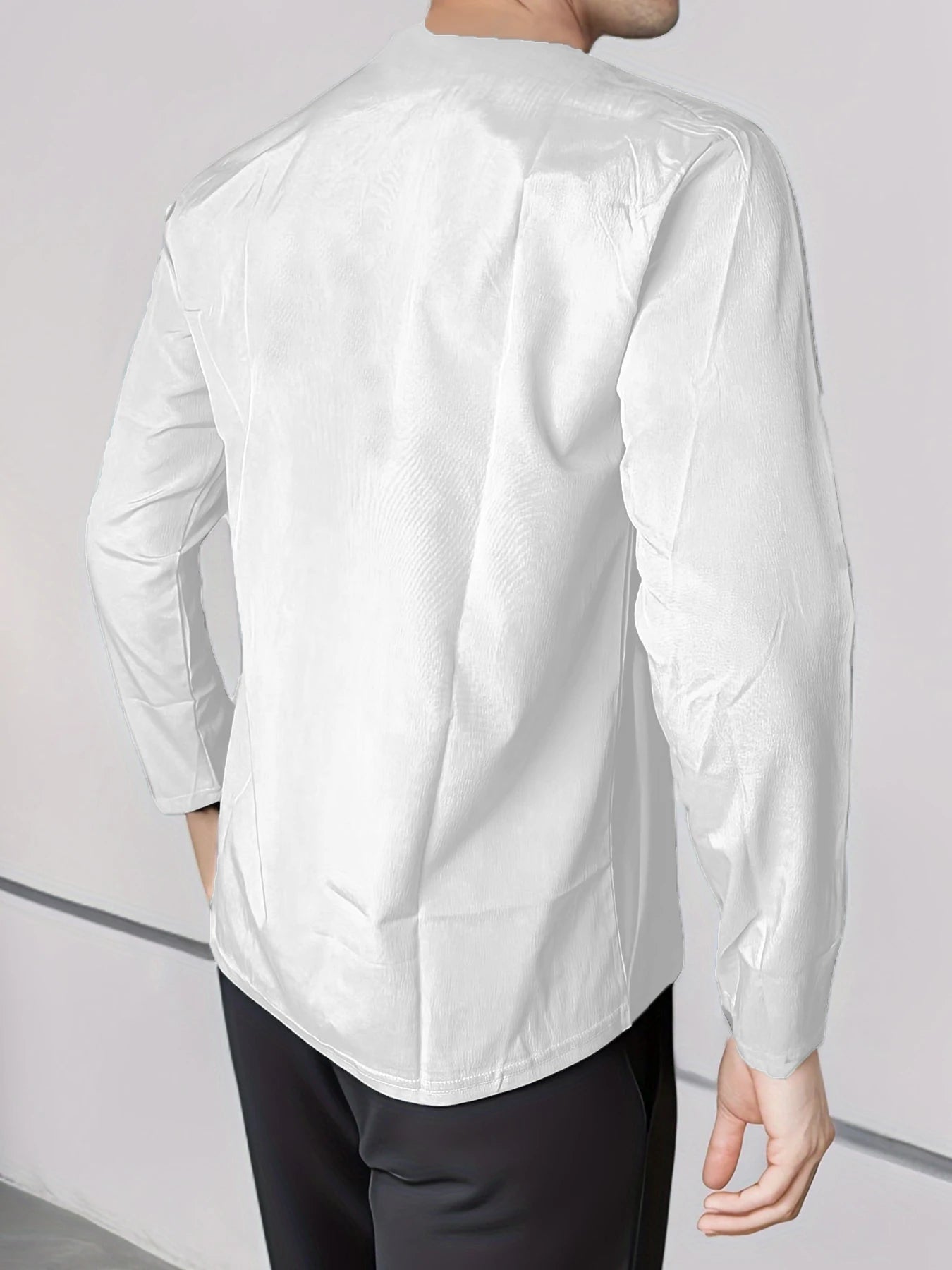 Men's Shirt Top V Neck Breathable Beach Shirt Long Sleeves Closure Regular Fit Solid Color Male Casual Shirt For Daily Vacation mon