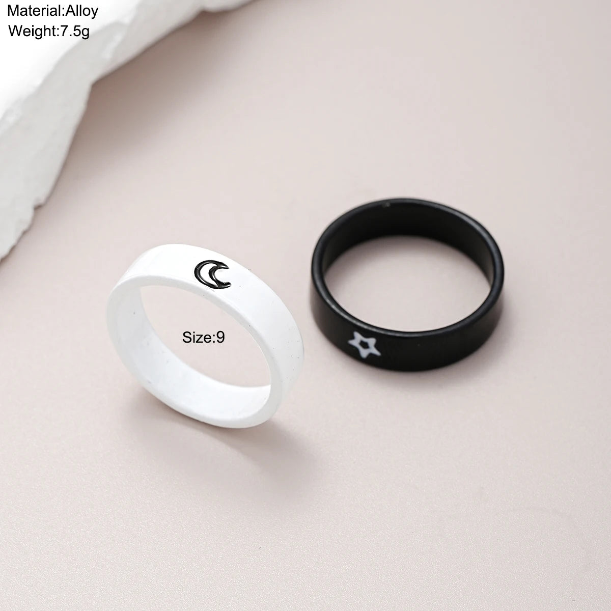 17KM Fashion Black and White Infinity Couple Ring Set for Women Men Simple Style Broad Rings