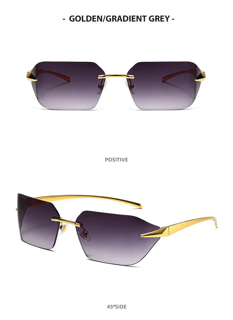 Rimless Men Sunglasses Luxury Brand Curved Lens Summer Traveling Sun Glasses for Women men Frameless Rectangle Shades mon
