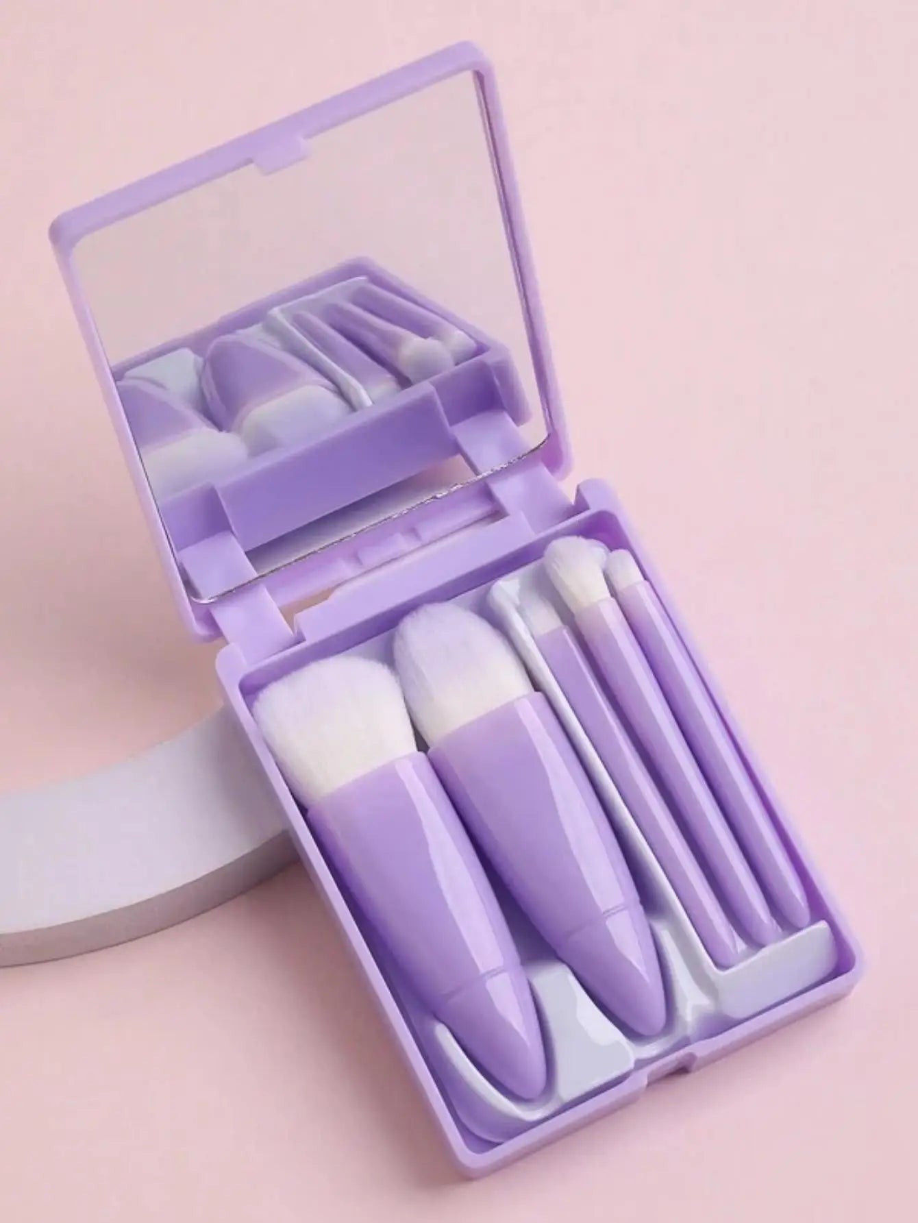 5pcs Travel Size Makeup Brushes tool Set Mini Makeup Brushes, Small Complete Function Cosmetic Brushes Kit With Case And Mirror Perfe