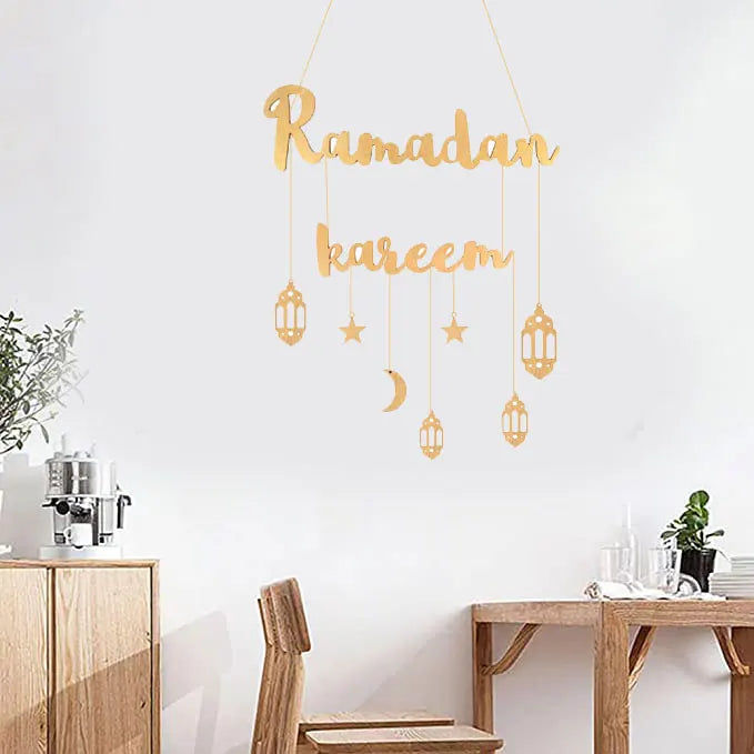 Gold Black Ramadan Kareem Wooden Wall Pendant Eid Mubarak Hanging home Decoration 2023 Eid Al Fitr Muslim Islamic Party Supplies