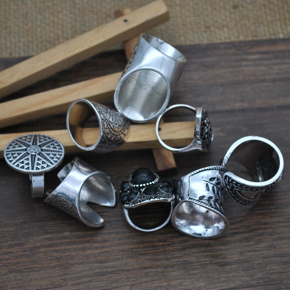 8 Pcs/Set Vintage Silvery Sun Geometric Pattern Engraved Ring for Women Men Boho Gypsy Afghan Ethnic Bride Wedding Rings Jewelry