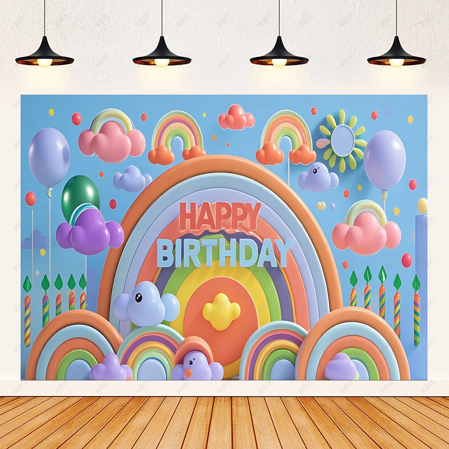 Colorful Happy Birthday Background 3d Balloons Rainbow Children Girl Birthday Party Decoration Banner Baby Party Photo Prop Gift