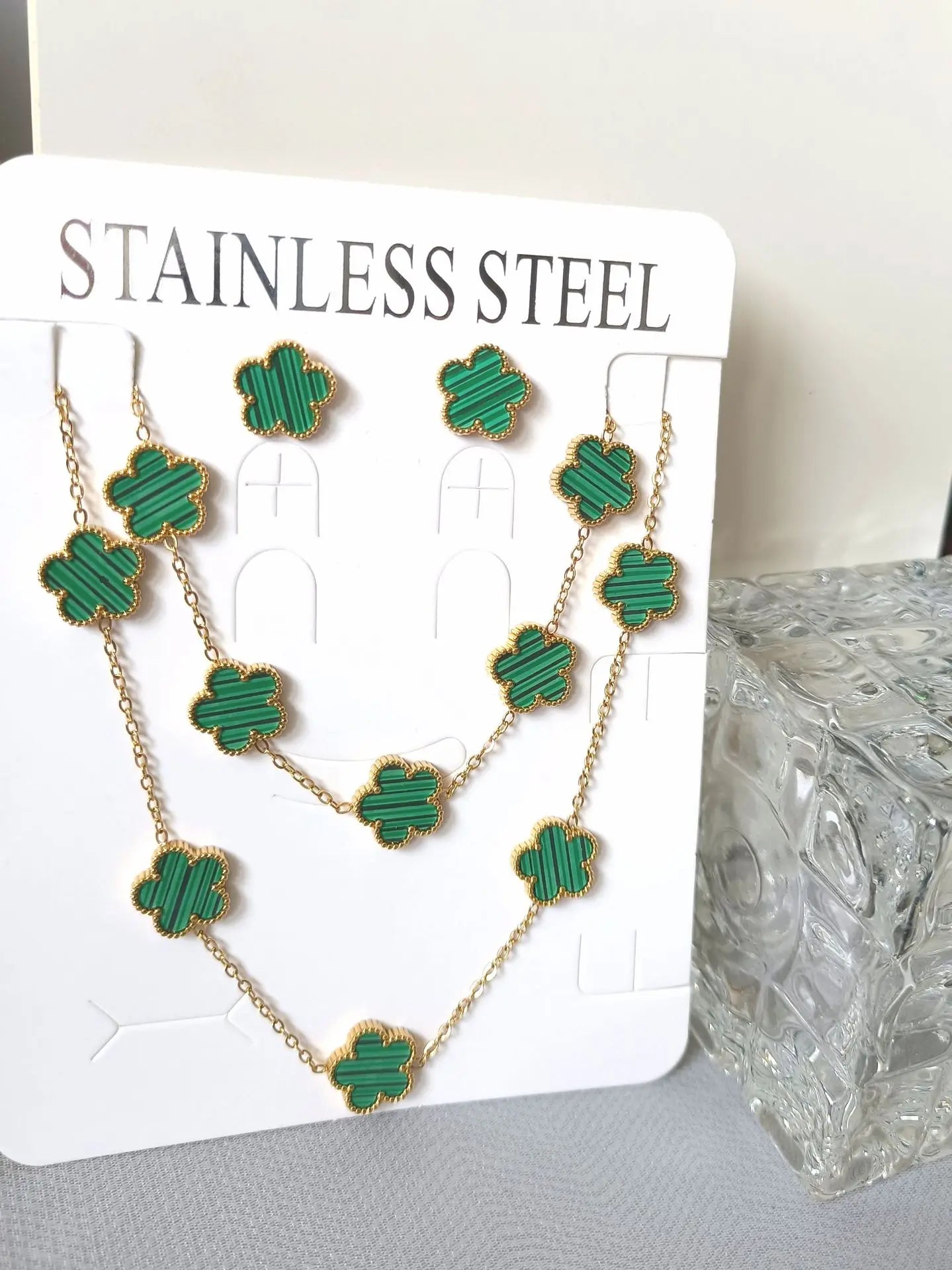 Hot Selling Stainless Steel Shell Plant Five Leaf Flower Set For Women's Jewelry Accessories Simple And Non Fading Clover Gift