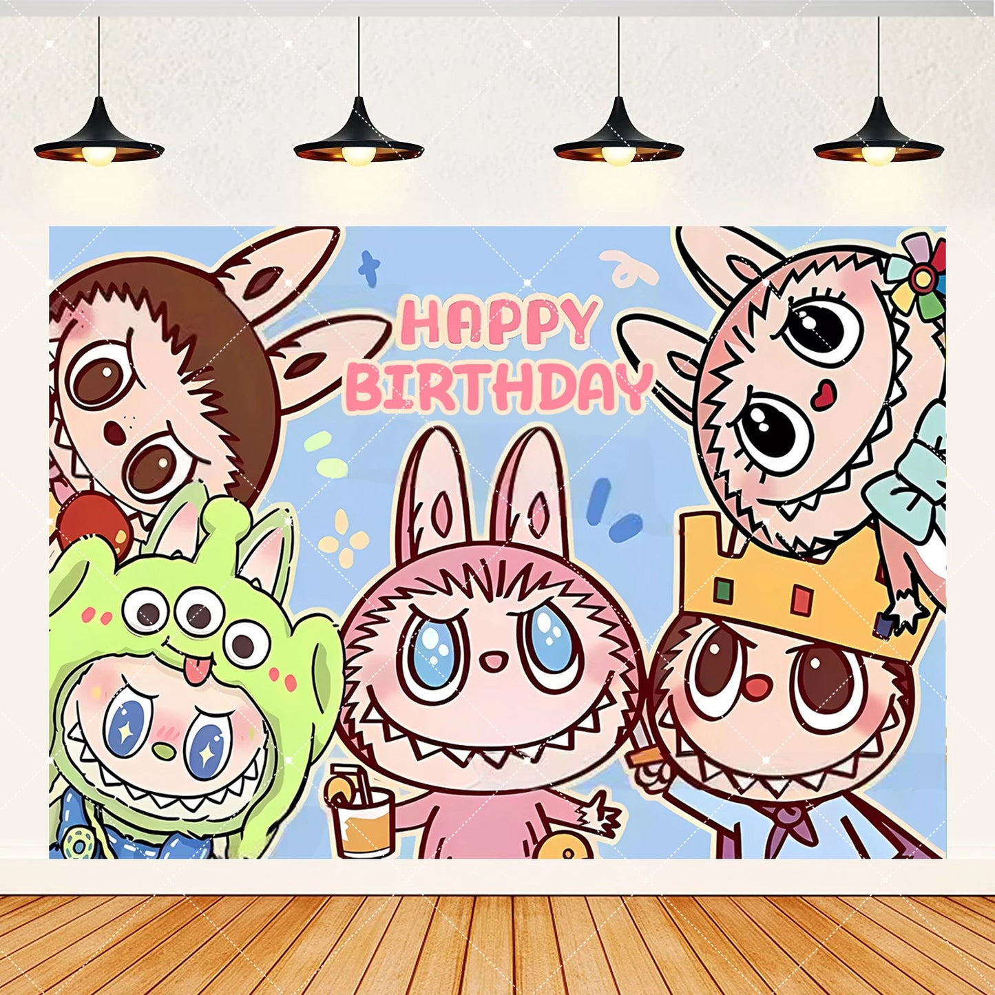 Cartoon LABUBU Theme Kids Birthday Party Banner Background Cake Topper Number Balloon Decoration Props Baby Party Supply Gifts