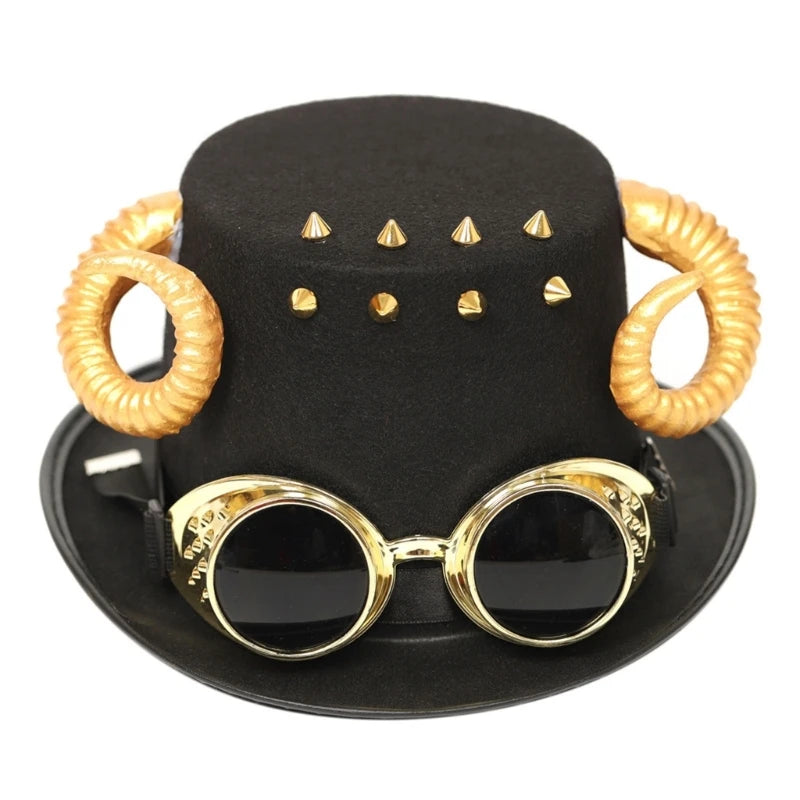 Steampunk Men Hat With Goggles Gay Top Hat Jazz Hat Gothic Steampunk Top Hat For Men Non-slip Hat Carnival Nightclub