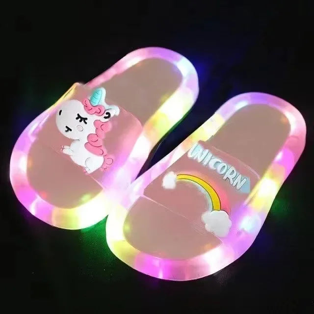 Kinder Hausschuhe für Jungen und Mädchen mit Cartoon-Einhorn-Motiv, mit Tier-Print, beleuchtet, modisch, niedlich, Schuhe, Badezimmer, Kinder, Kleinkinder, Hausschuhe, Kinderschuhe