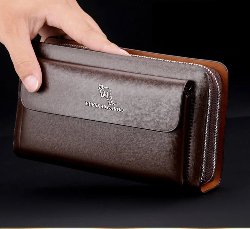 Men'S Clutch Bag PU Leather Zipper Wallet Passcard Fashion Luxury Handbag Square Holder Phone Pouch Hand Porter Bag Clutch Male