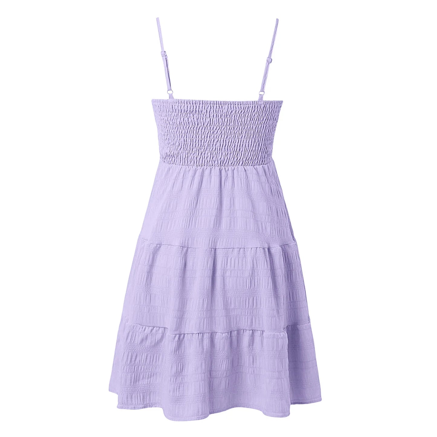 Bohemian Beach Sundress Women Sleeveless Backless Big Swing Mini Dress Solid Spaghetti Strap Ruffles Dresses