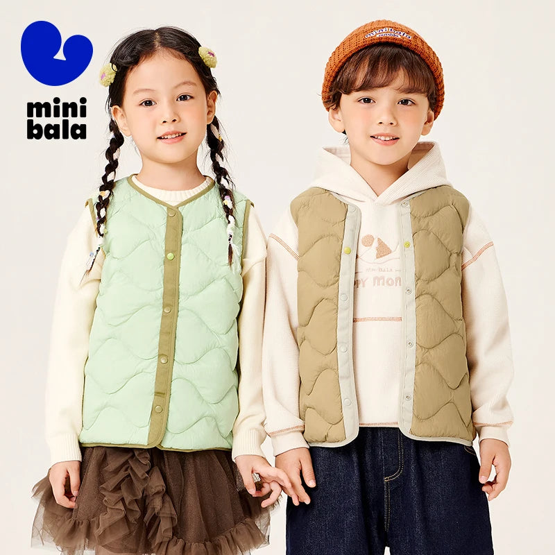Mini Bala Kids Down Vest Winter Reversible Duck Down Waterproof Windproof Warm Lightweight for Outdoor Activities Macaron Color