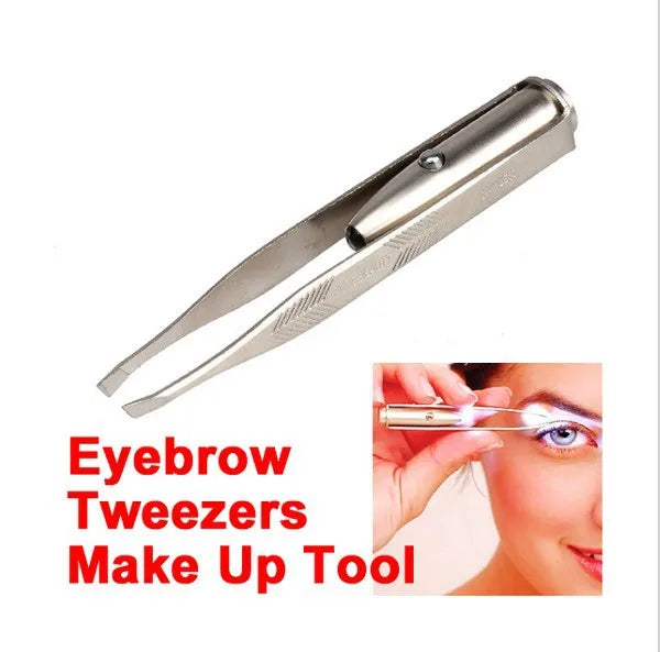 1pc Portable Stainless Steel Smart Design Eyebrow Hair Remove Tweezer With LED Light Makeup Tool - unique