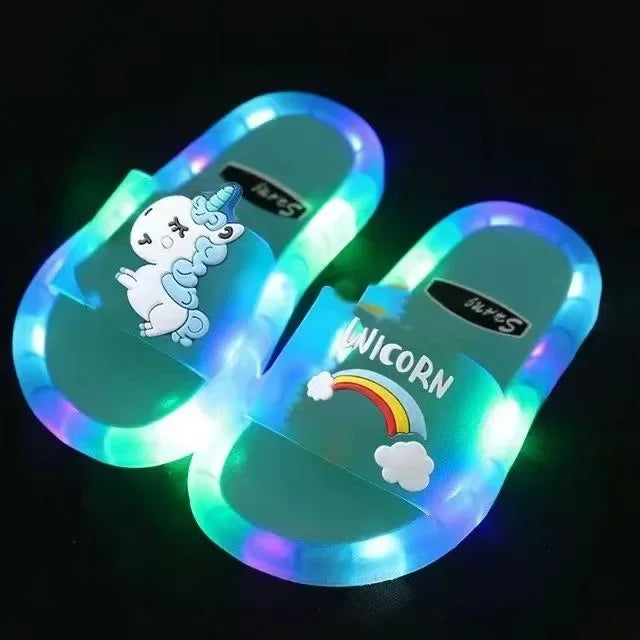 Kinder Hausschuhe für Jungen und Mädchen mit Cartoon-Einhorn-Motiv, mit Tier-Print, beleuchtet, modisch, niedlich, Schuhe, Badezimmer, Kinder, Kleinkinder, Hausschuhe, Kinderschuhe