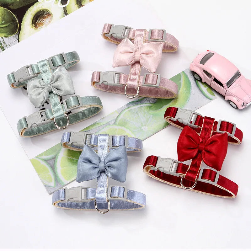 Cat Harness and Leash Adjustable Size Bling Harness with Bow Trim and Leash Rope To Keep Out Break Free Cat Walking for Cats