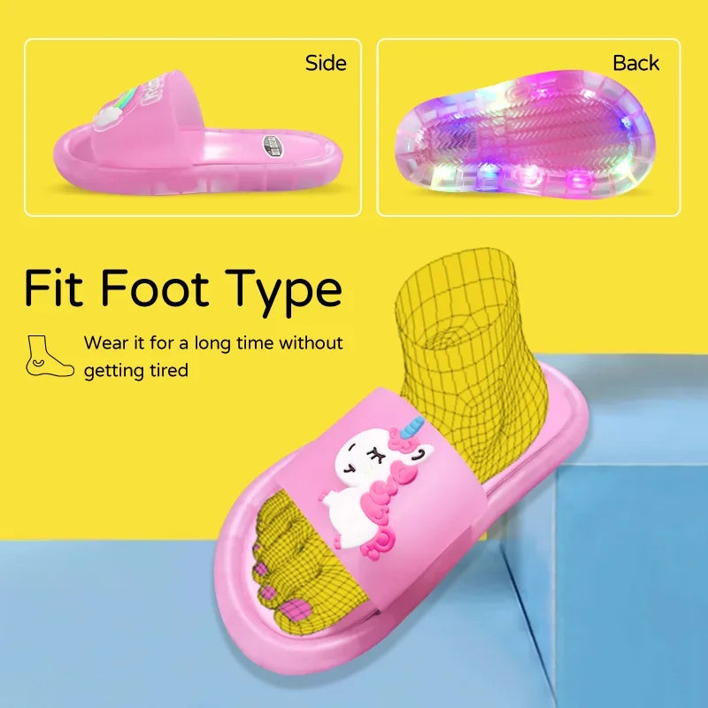 Kinder Hausschuhe für Jungen und Mädchen mit Cartoon-Einhorn-Motiv, mit Tier-Print, beleuchtet, modisch, niedlich, Schuhe, Badezimmer, Kinder, Kleinkinder, Hausschuhe, Kinderschuhe