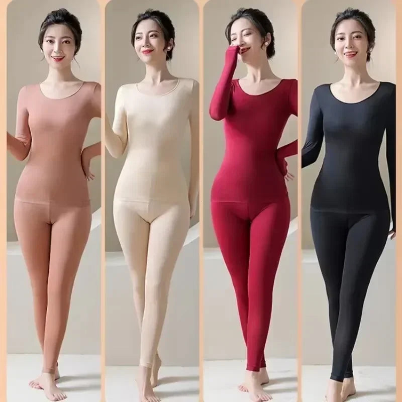 2PCS Thermal Underwear Sets for Woman Autumn Winter Bottoming Shirt Long-sleeved T-shirt Thin Thermal Top Women's Thermal Skin