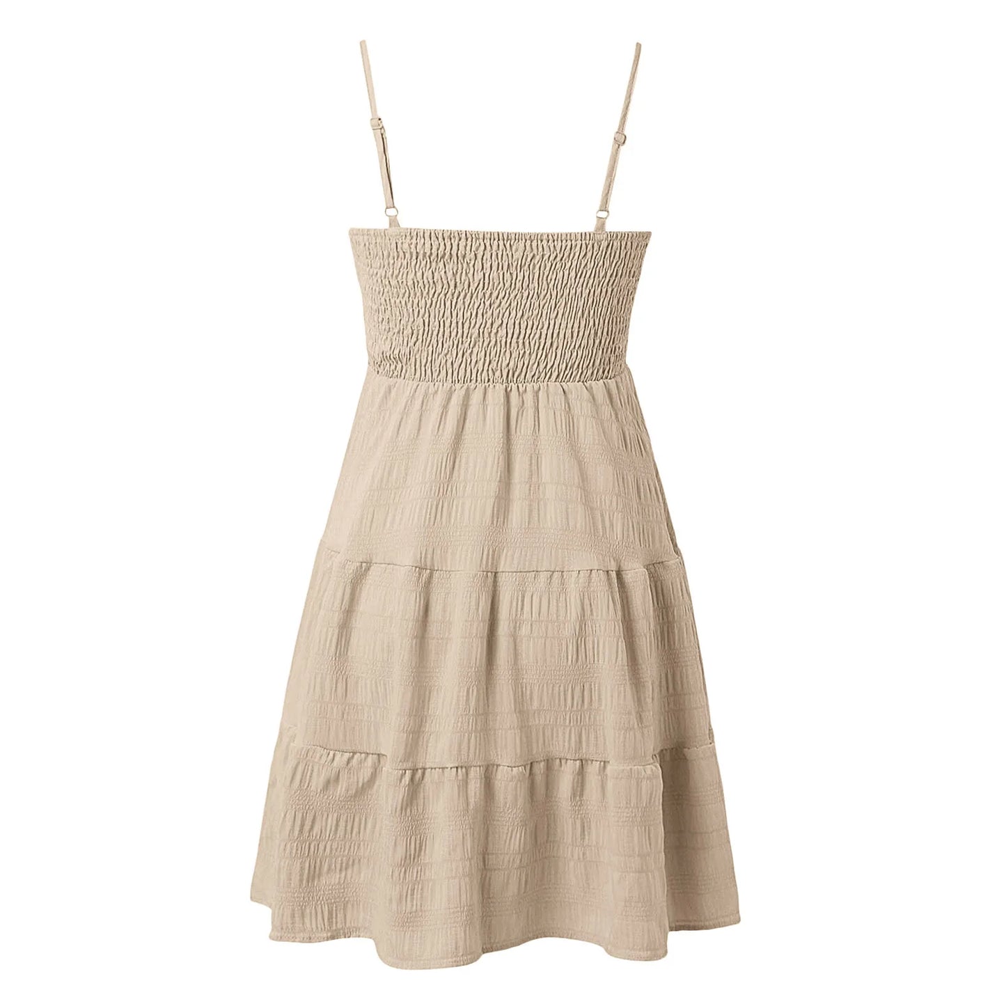 Bohemian Beach Sundress Women Sleeveless Backless Big Swing Mini Dress Solid Spaghetti Strap Ruffles Dresses