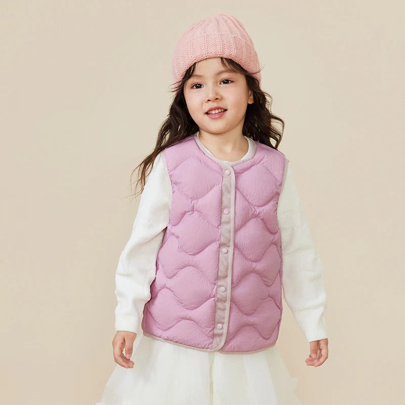 Mini Bala Kids Down Vest Winter Reversible Duck Down Waterproof Windproof Warm Lightweight for Outdoor Activities Macaron Color