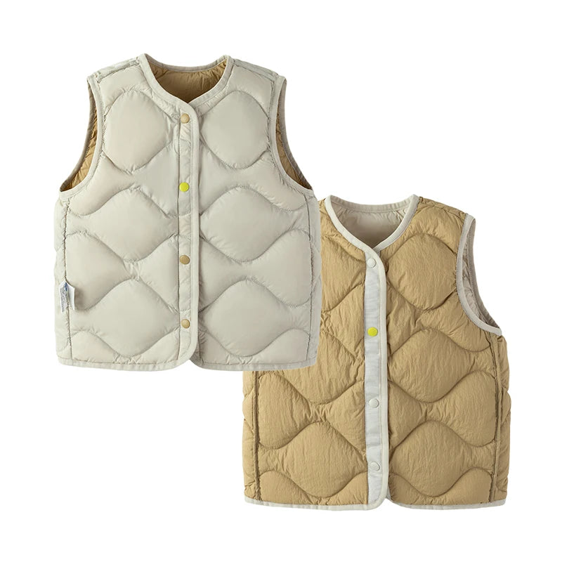 Mini Bala Kids Down Vest Winter Reversible Duck Down Waterproof Windproof Warm Lightweight for Outdoor Activities Macaron Color