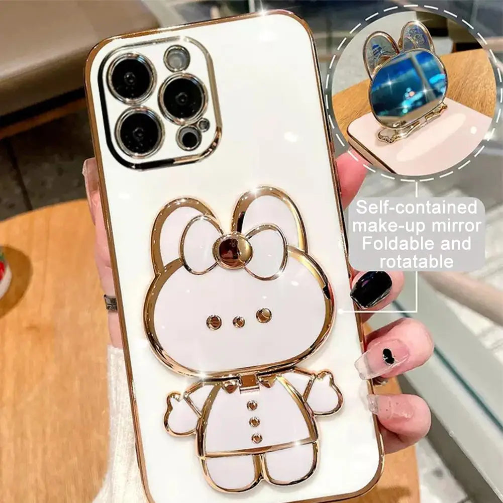 Universal Mobile Phone Holder Metal Cute Cat Phone Holder Cell Phone Stand 2 In 1 Finger Holder With Make Up Mirror