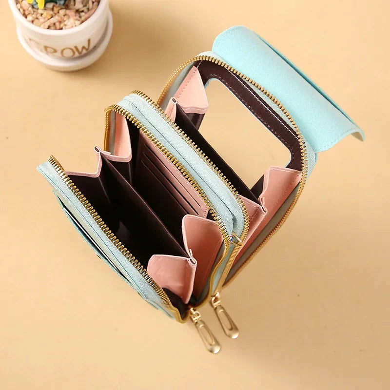 Women Fashion Touch Screen Lock Cell Phone Bag Women's Mobile Phone Card Holder Crossbody Shoulder Bag Money Pockets Small Bags