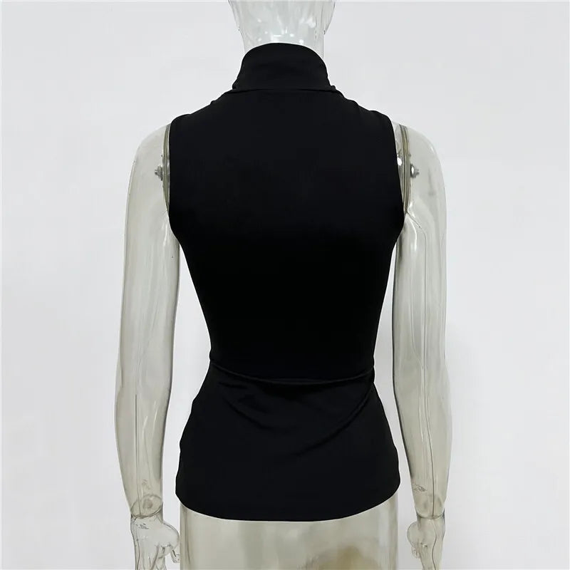 Mozision Turtleneck Basic Knit Tank Tops Women Vest Pullovers Metal Ring Camisole Sleeveless Skinny Knitted Tops Y2K Cropped Top