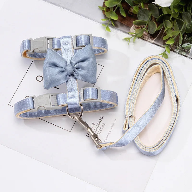 Cat Harness and Leash Adjustable Size Bling Harness with Bow Trim and Leash Rope To Keep Out Break Free Cat Walking for Cats